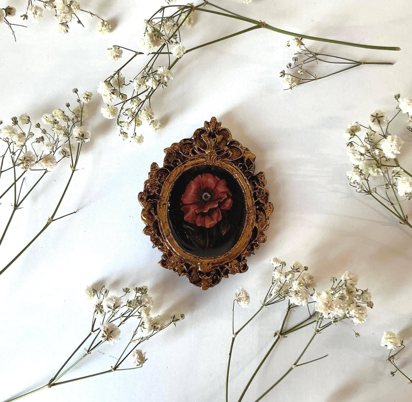 Resin Hair Clip with Gothic Eye Plant Watercolor Art