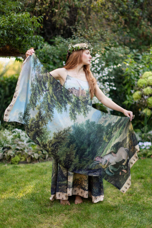 The Mythmaker Bohemian Scarf w/ Landscape & Unicorn