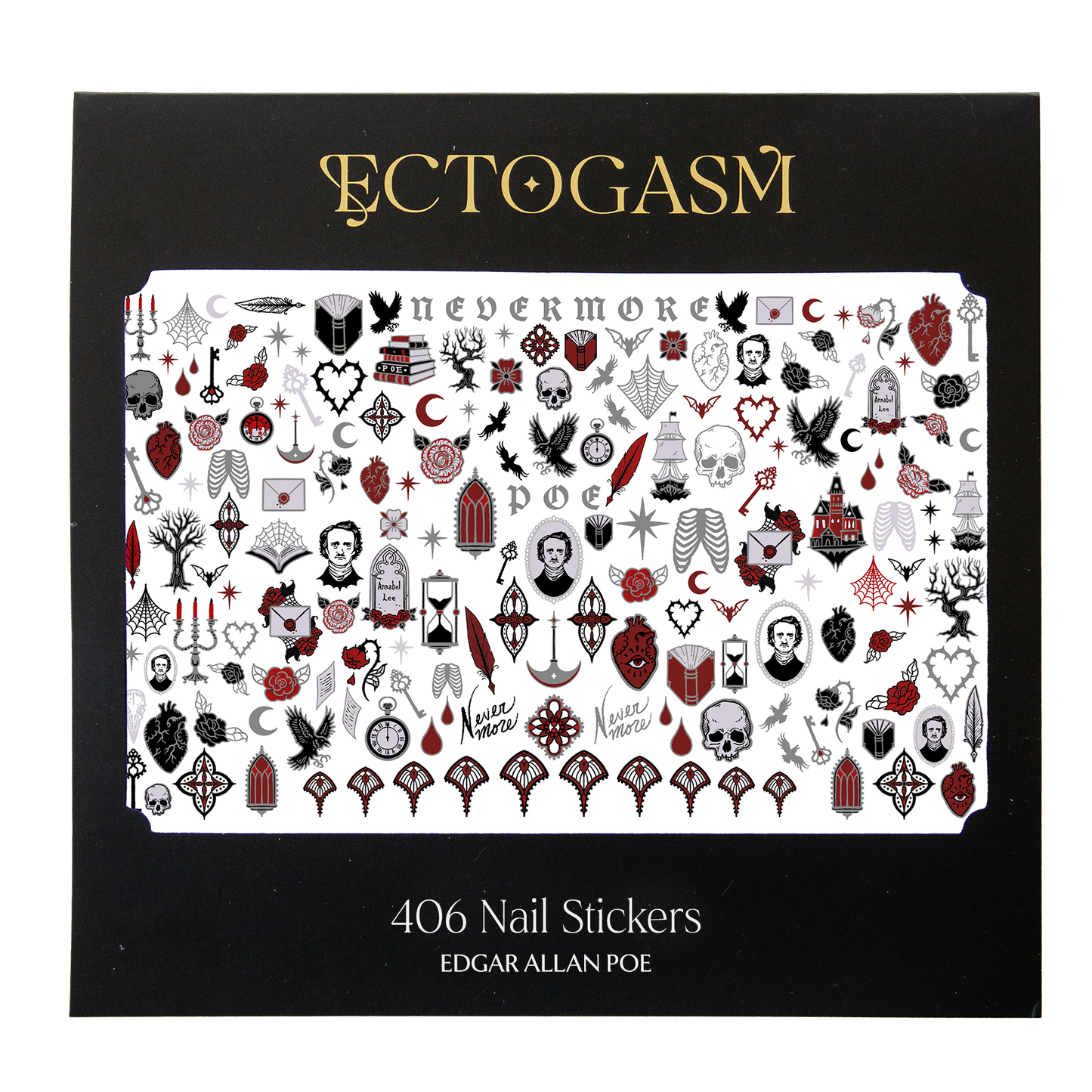 Edgar Allan Poe Silver Nail Stickers by Ectogasm
