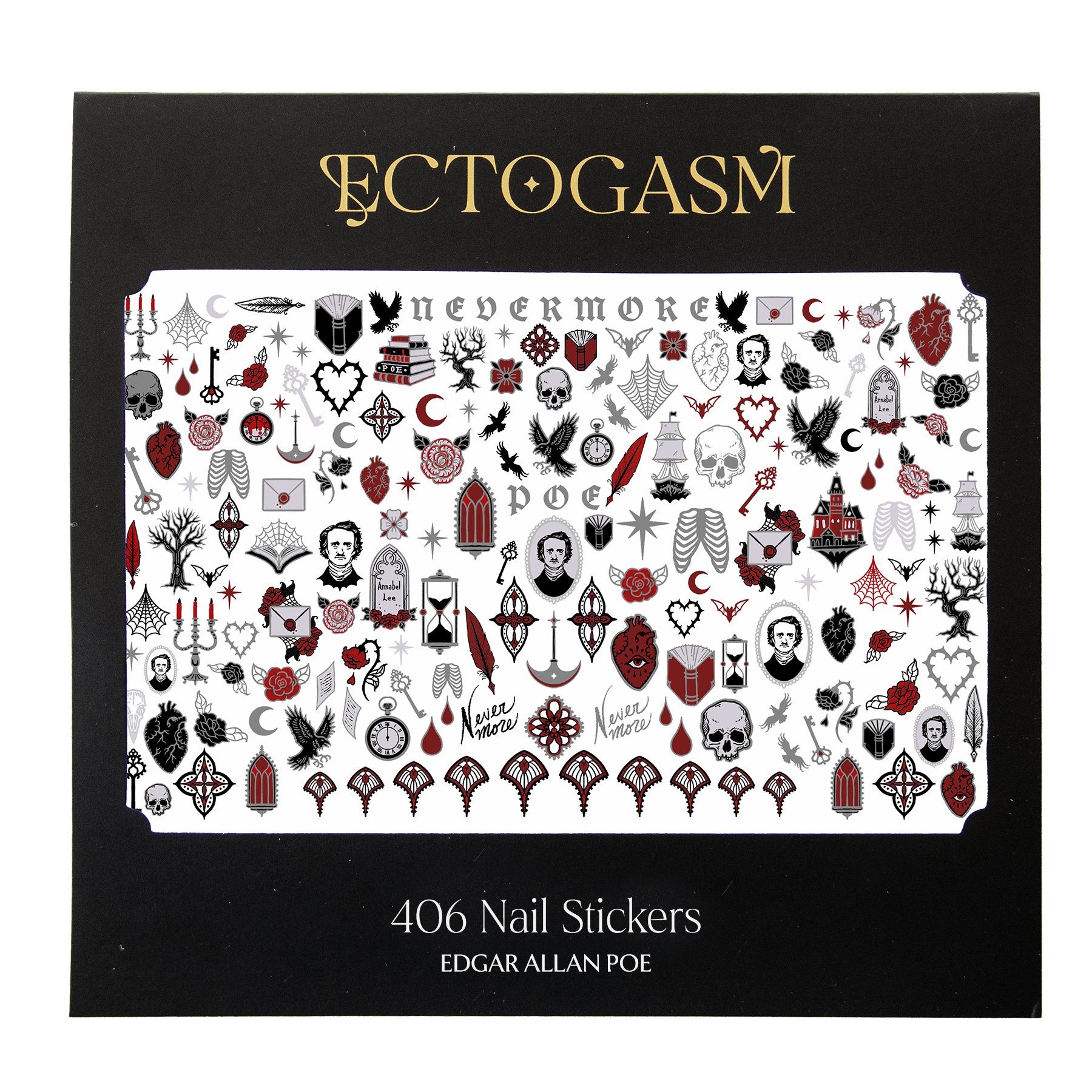 Edgar Allan Poe Silver Nail Stickers by Ectogasm