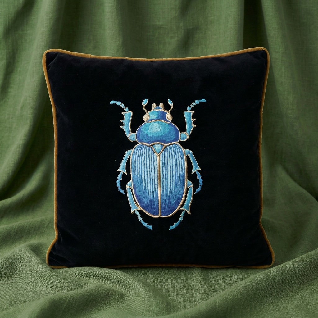 Beetle - The Guardian Embroidered Velvet Pillow
