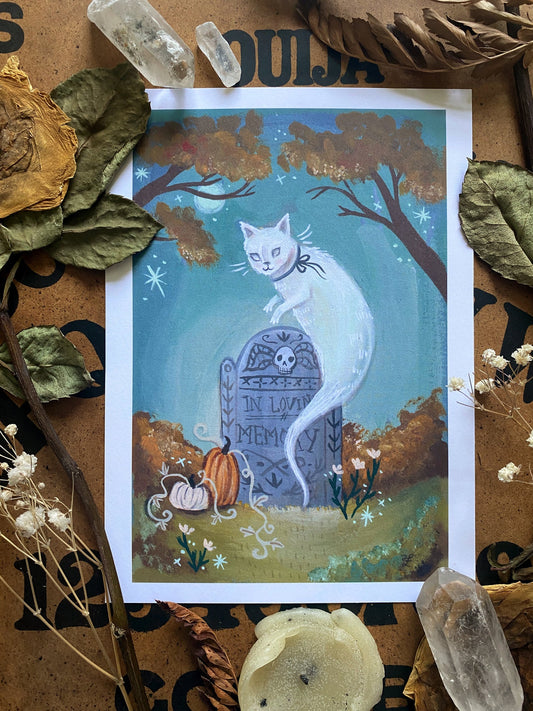 Ghost Cat 5x7 Art Print by Olivia Faust