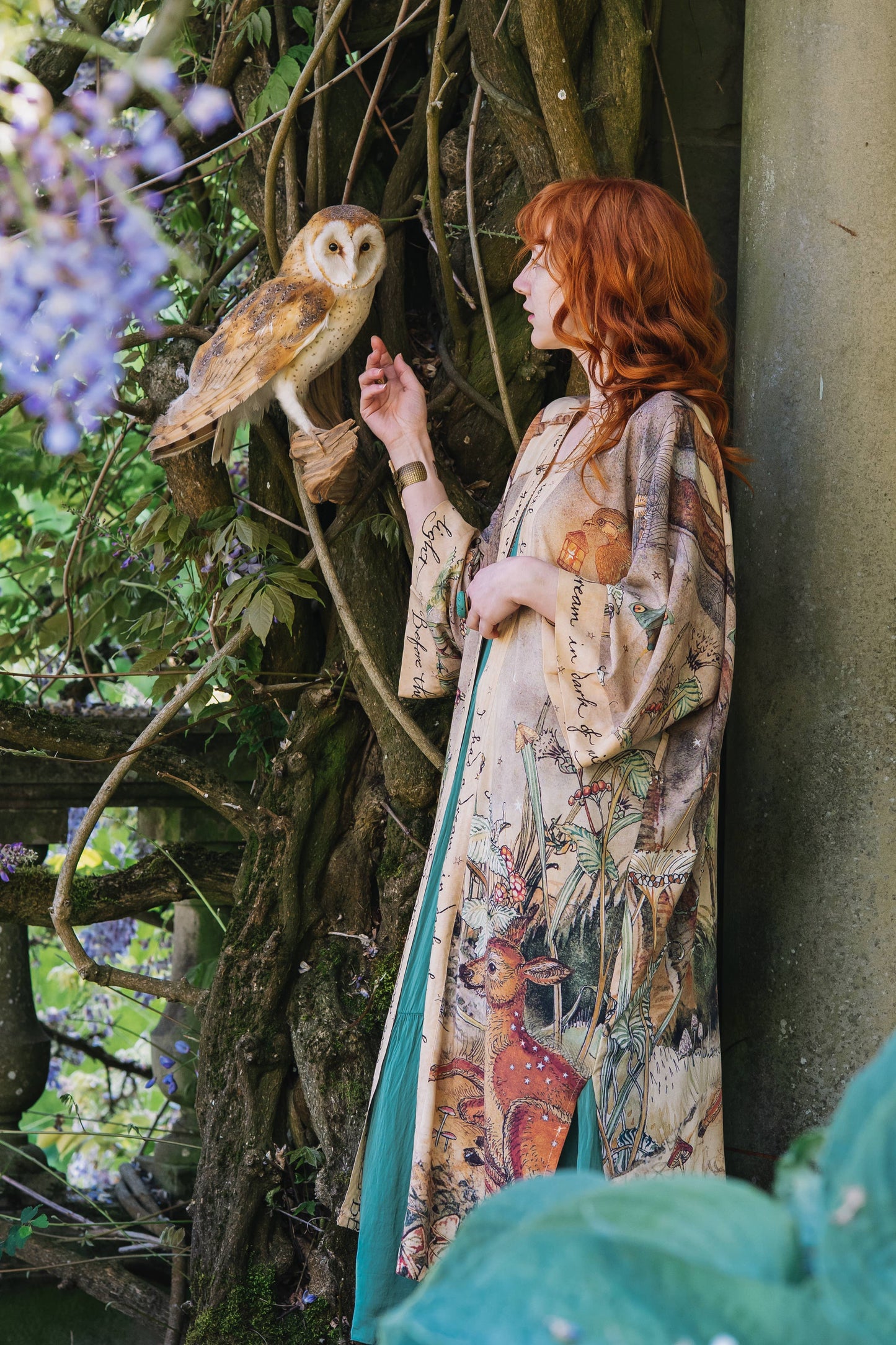 Lovelight Opera Duster Kimono Robe w/woodland deer & swallow