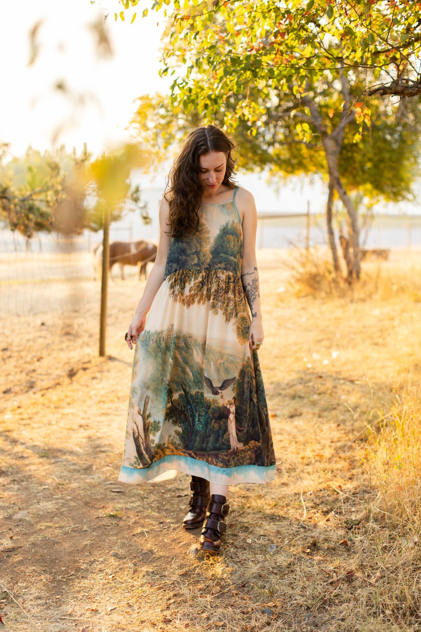 Awakening Bohéme Printed Long Maxi Slip Dress w/ Landscape