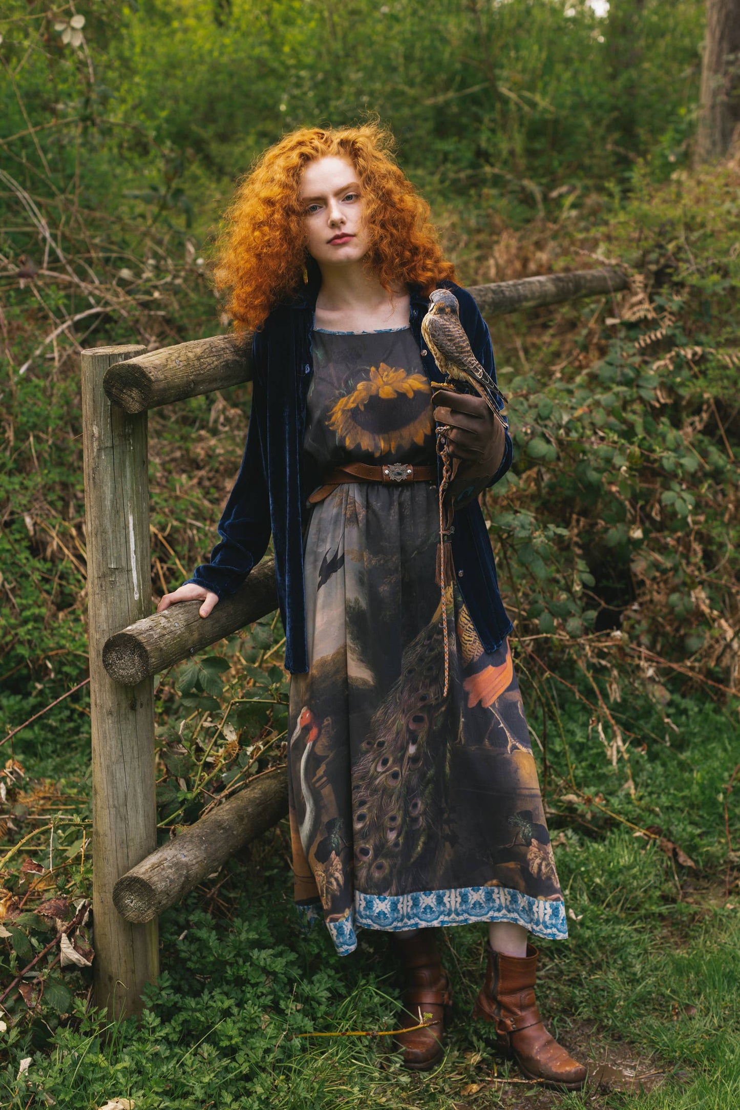 Wild Beauty Bohéme Long Slip Dress w/ Peacock Birds & Floral