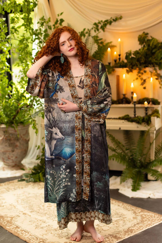 Theatre of Dreams Long Kimono Robe w/ Deer and Forest