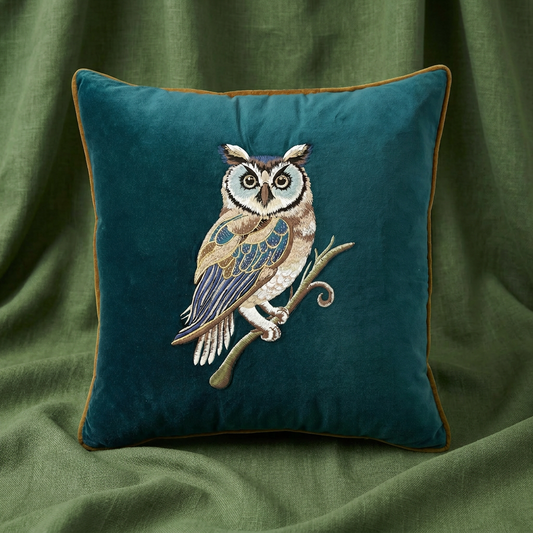 Owl - Wisdom Embroidered Velvet Pillow