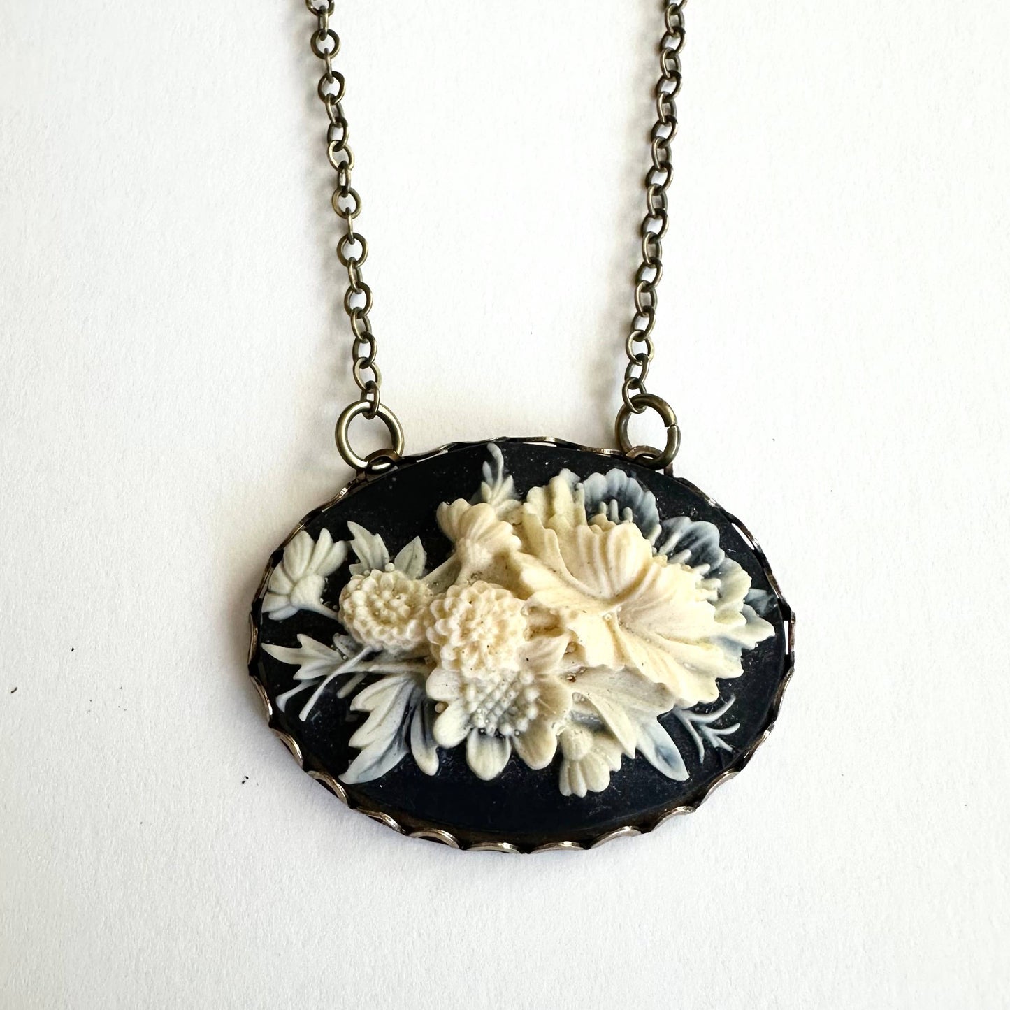 Black Floral Cameo Necklace