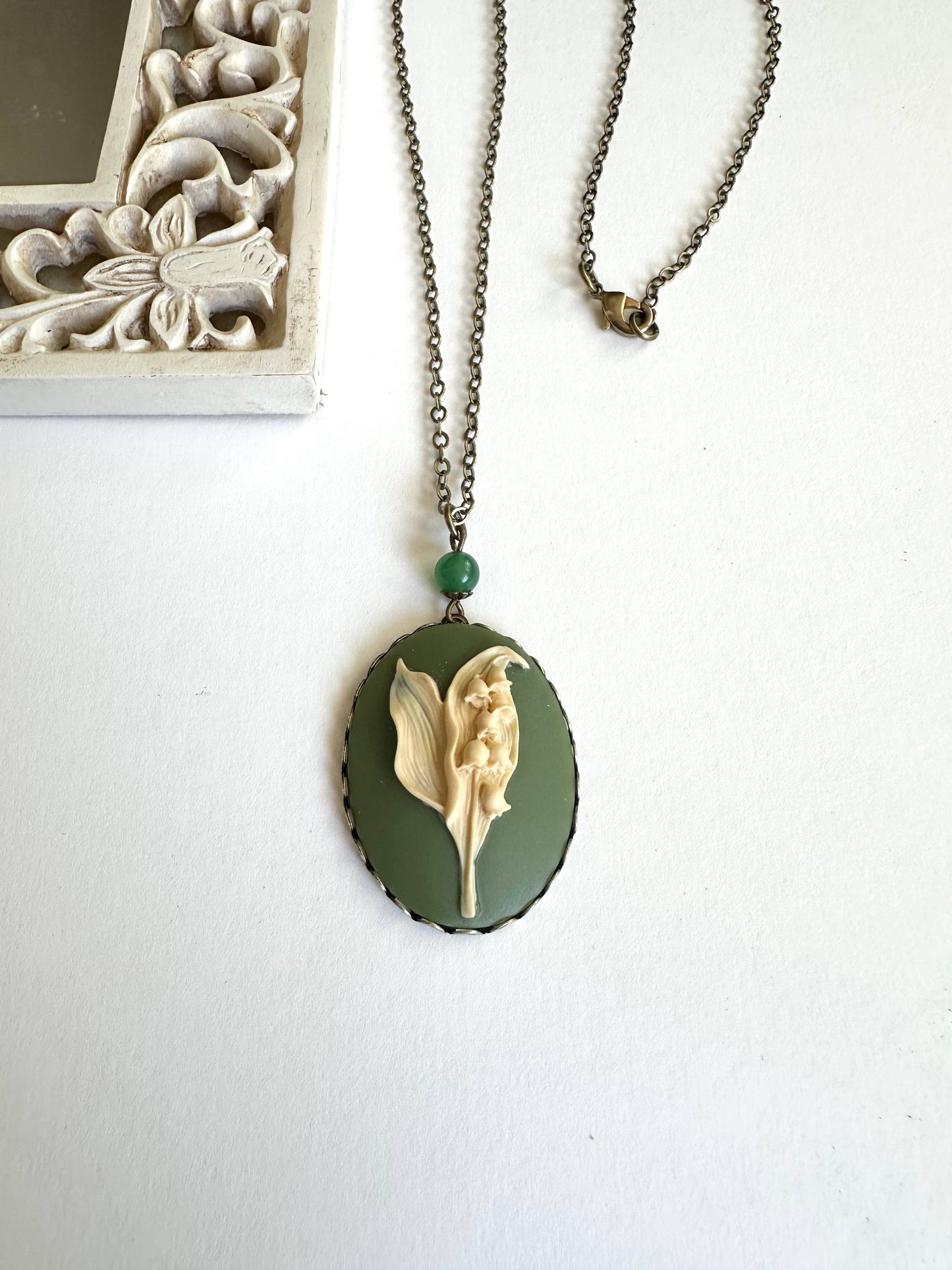 Green Lily Of The Valley Cameo Necklace