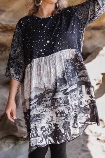 Stargazer Artist Dress with Pockets & Celestial Print