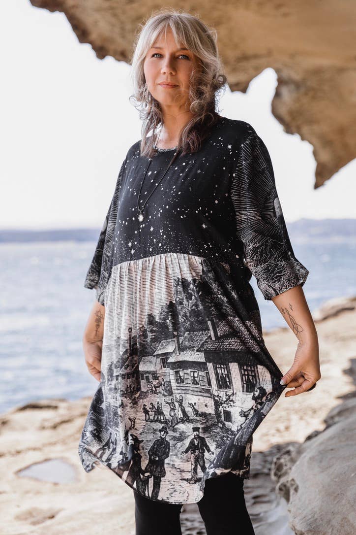 Stargazer Artist Dress with Pockets & Celestial Print