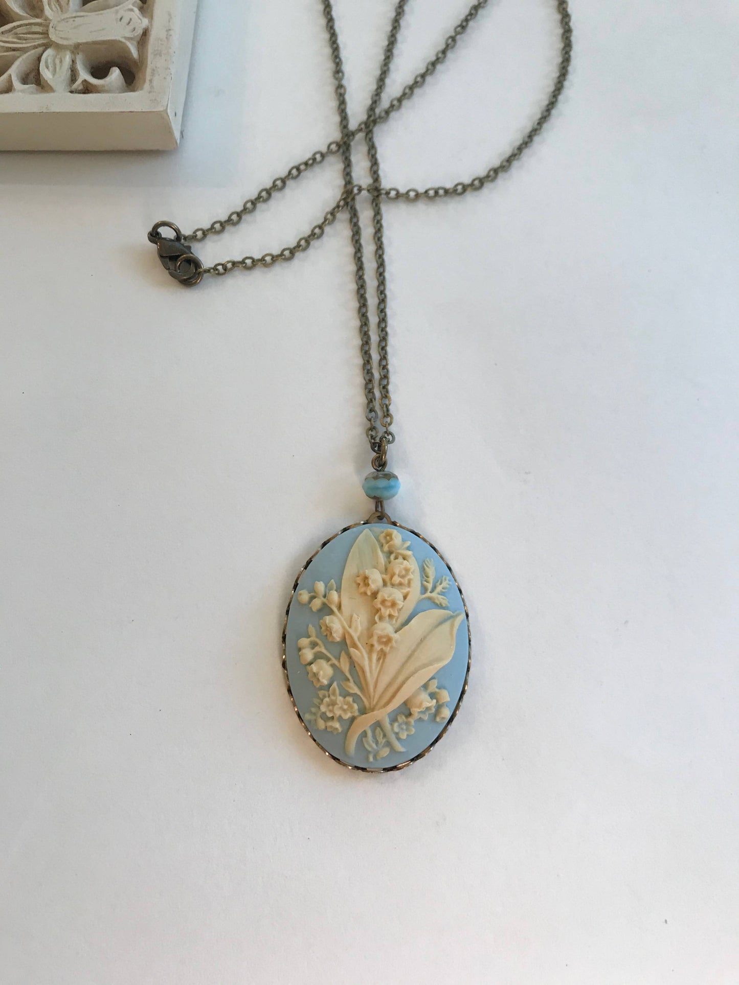 Light Blue Lily Of The Valley Cameo Necklace