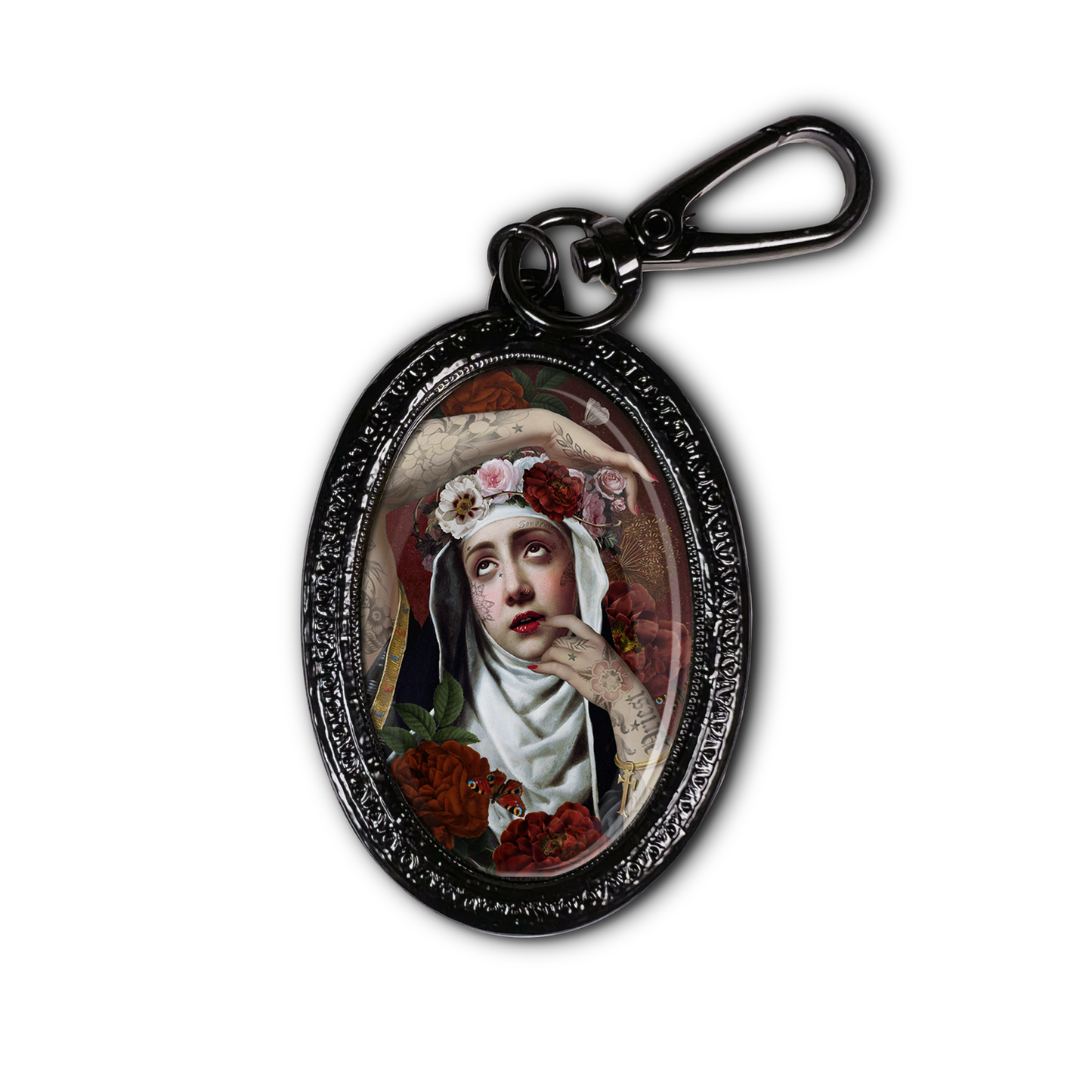 Saint Rita Black Keychain by Voglio Bene
