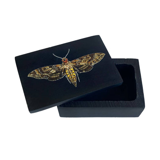3" Hawk Moth Black Soapstone Trinket Jewelry Box