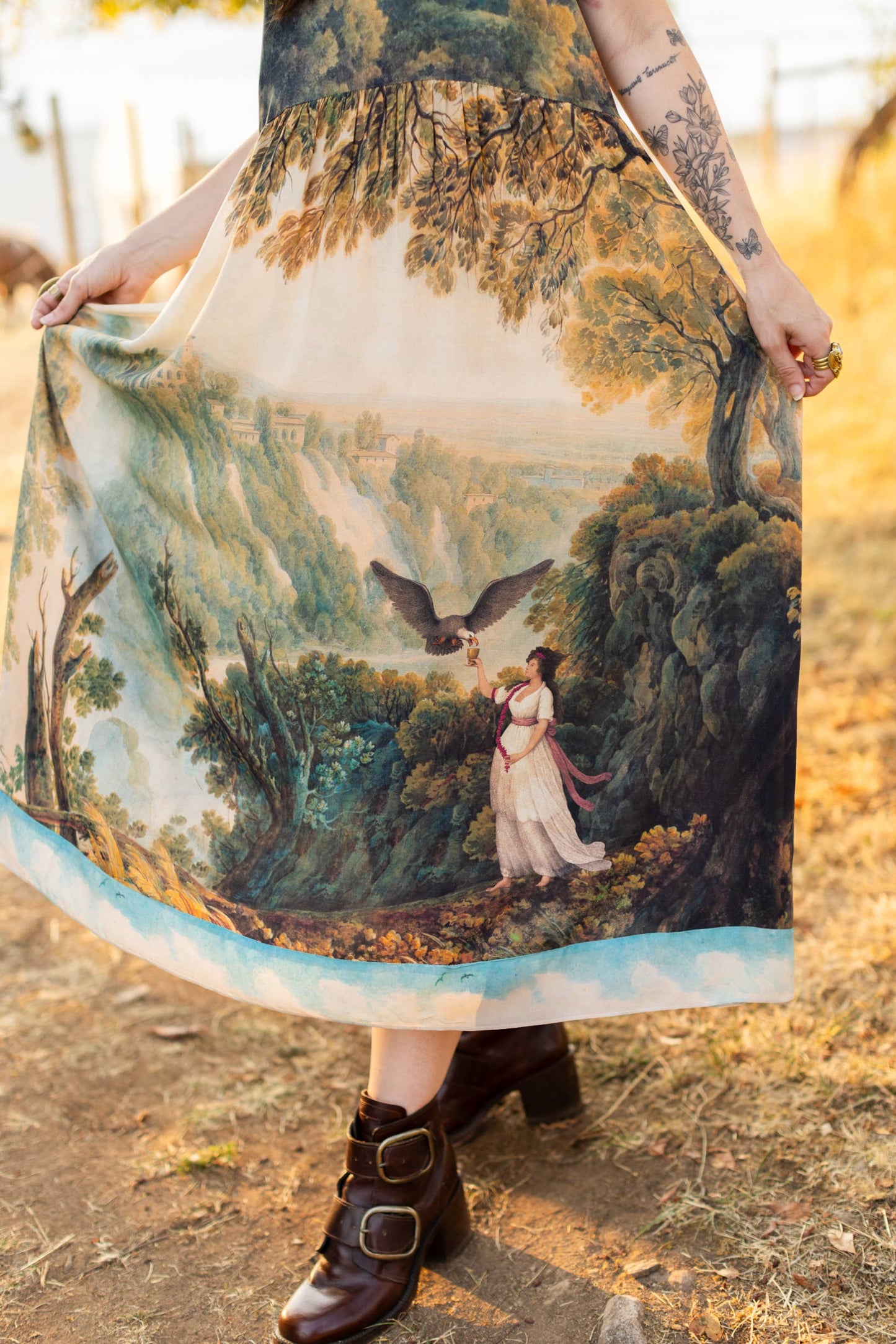 Awakening Bohéme Printed Long Maxi Slip Dress w/ Landscape