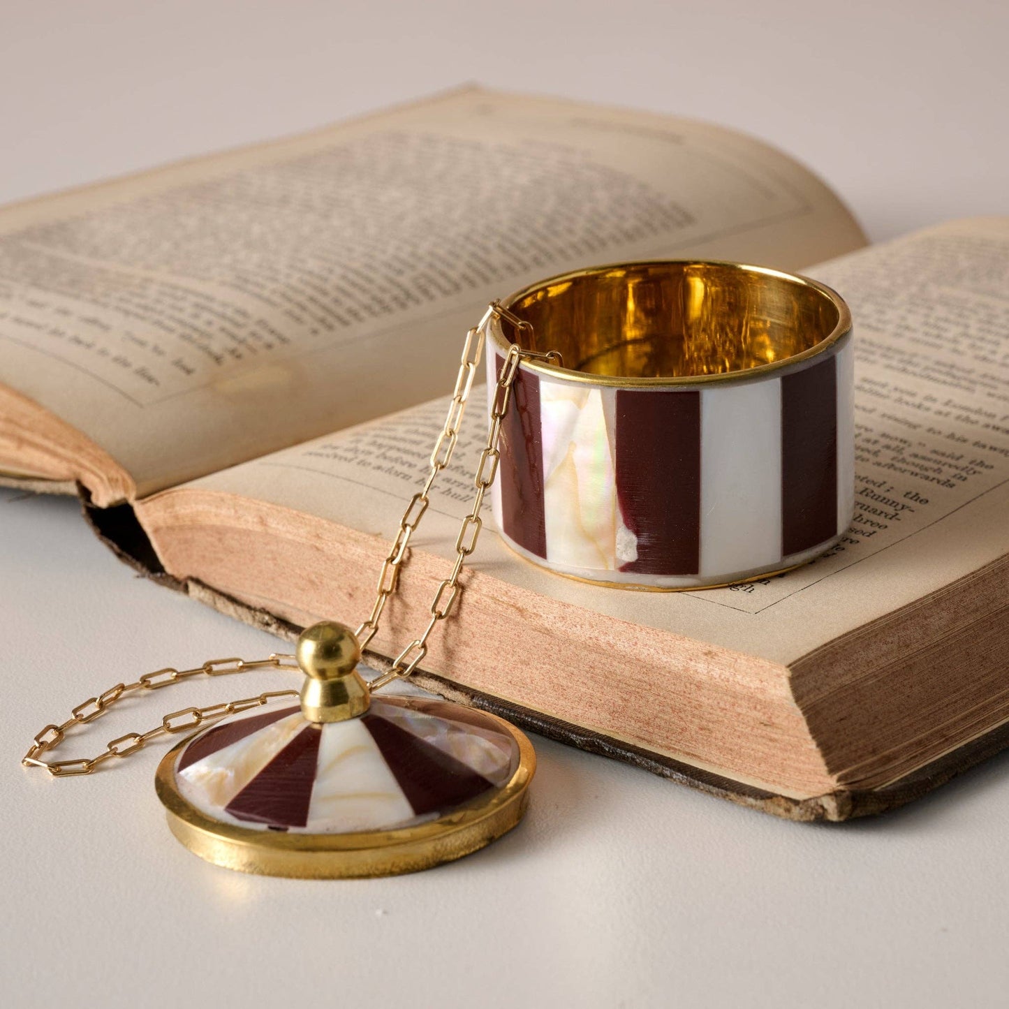 Burgundy and Cream Mother of Pearl Circus Tent Trinket Box