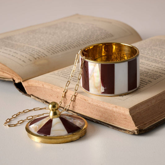 Burgundy & Cream Mother of Pearl Circus Tent Trinket Box