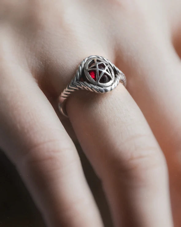 Garnet Silver Pagan Priestess Ring