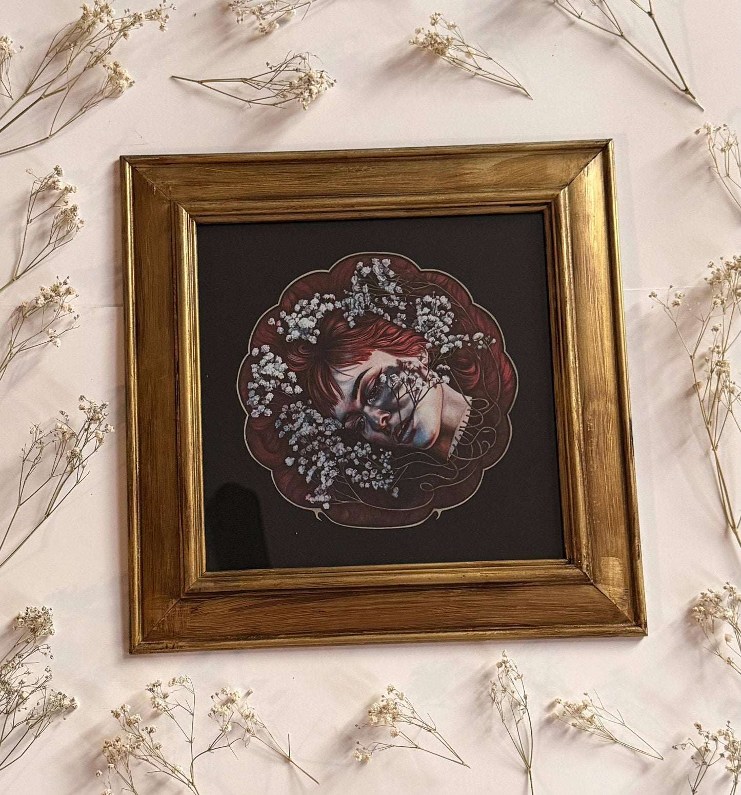 Framed Red Surreal Gothic Portrait Watercolor Print - All In My Head