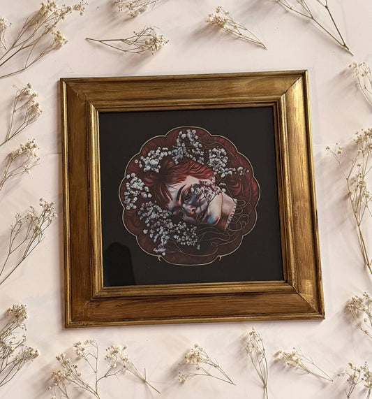 Framed Red Surreal Gothic Portrait Watercolor Print - All In My Head
