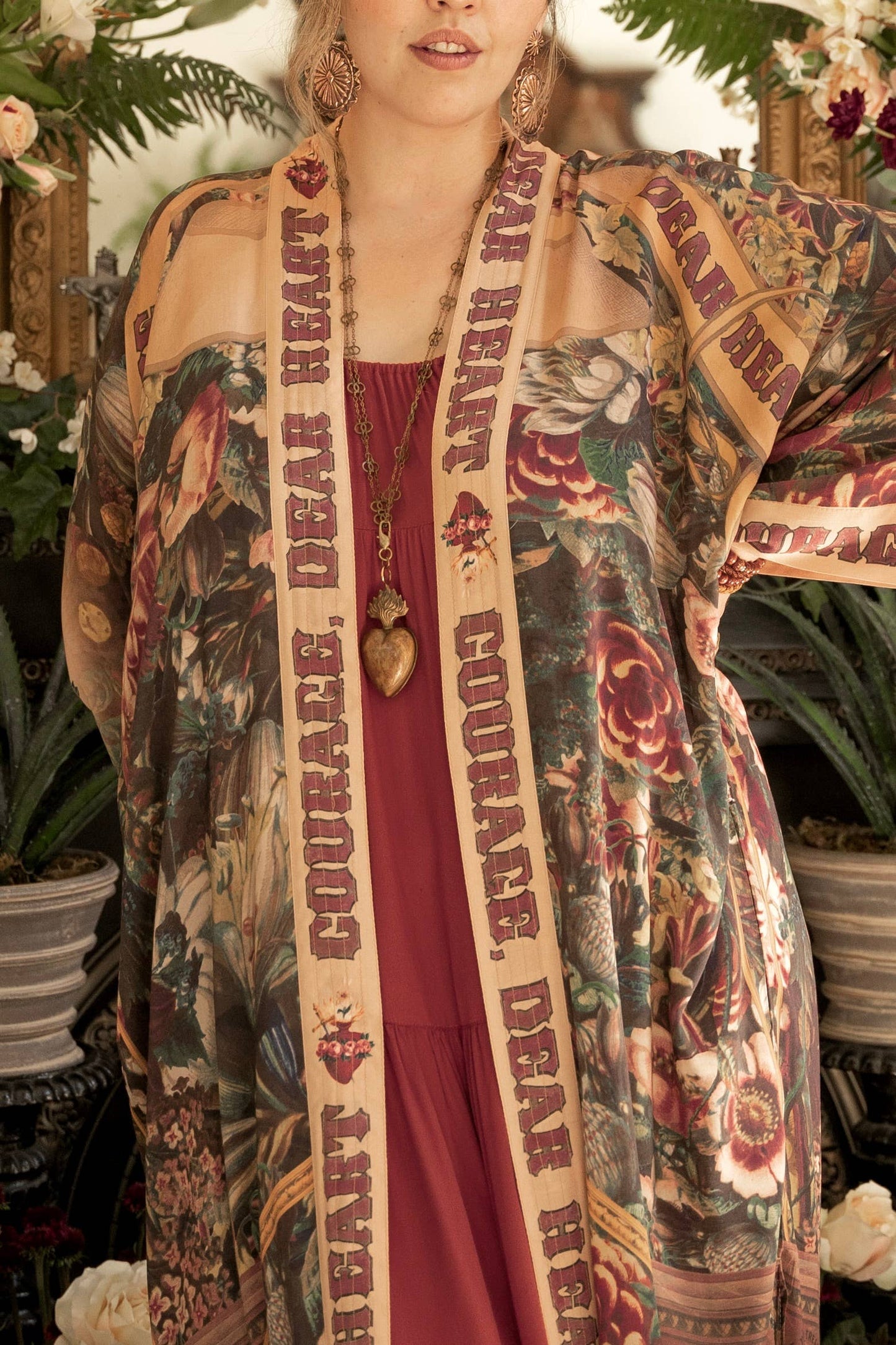 Courage Dear Heart with Sacred Heart Duster Kimono