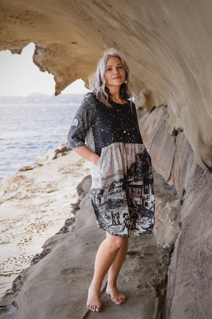 Stargazer Artist Dress with Pockets & Celestial Print