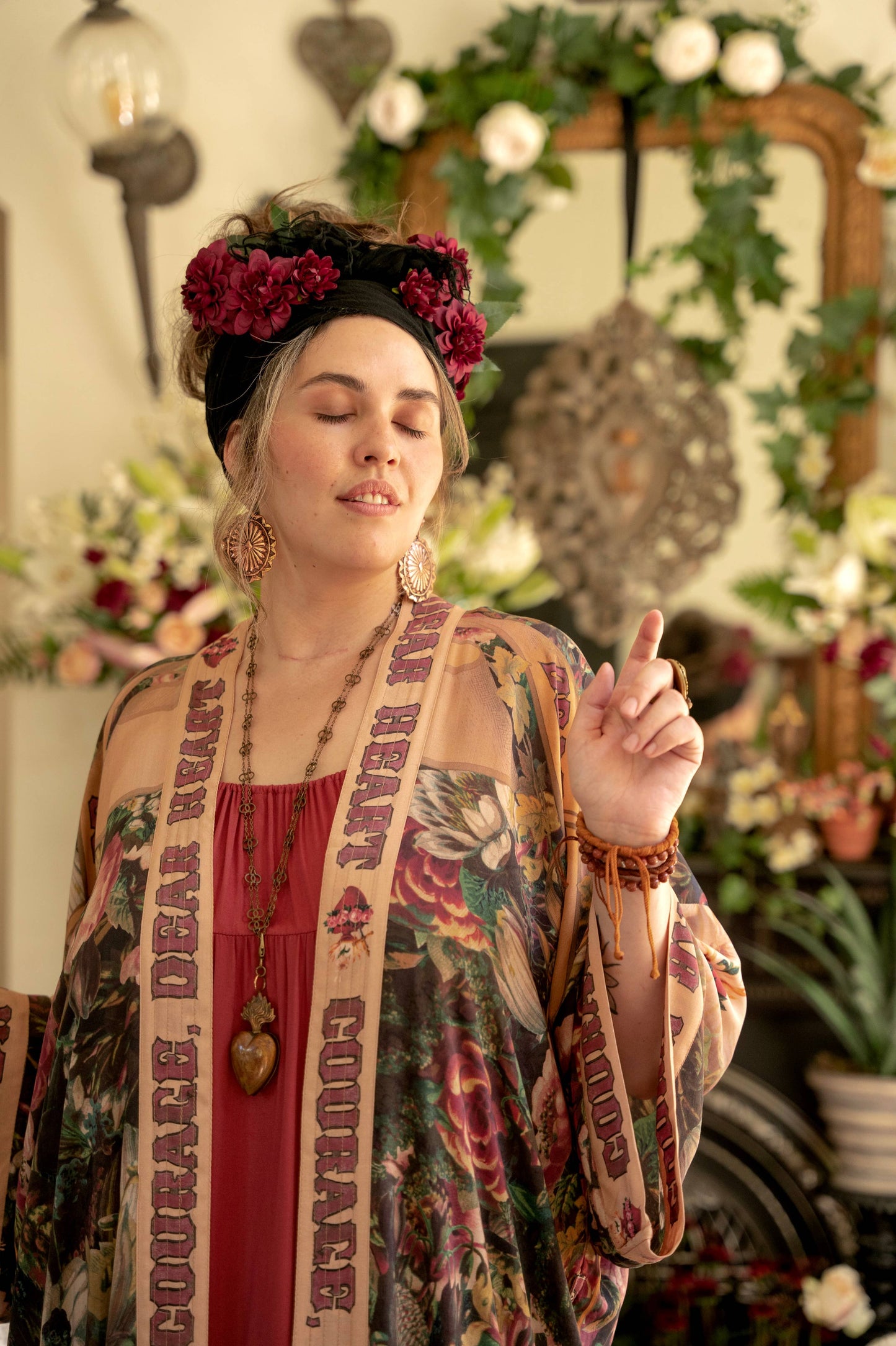 Courage Dear Heart with Sacred Heart Duster Kimono