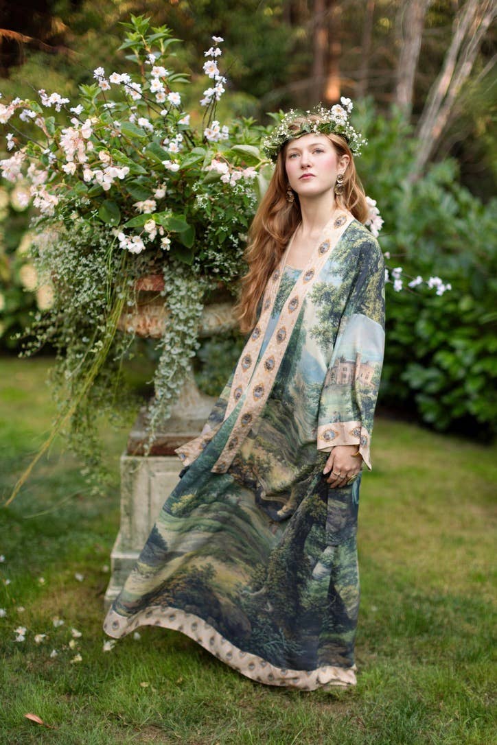 The Mythmaker Matinée Duster Kimono w/ Landscape & Unicorn
