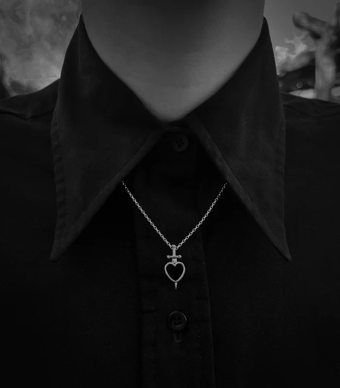 Black Onyx Sword-Pierced Heart Necklace