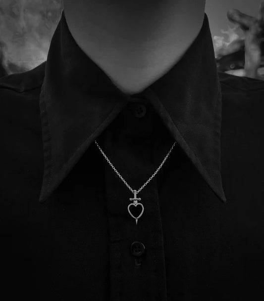 Black Onyx Sword-Pierced Heart Necklace