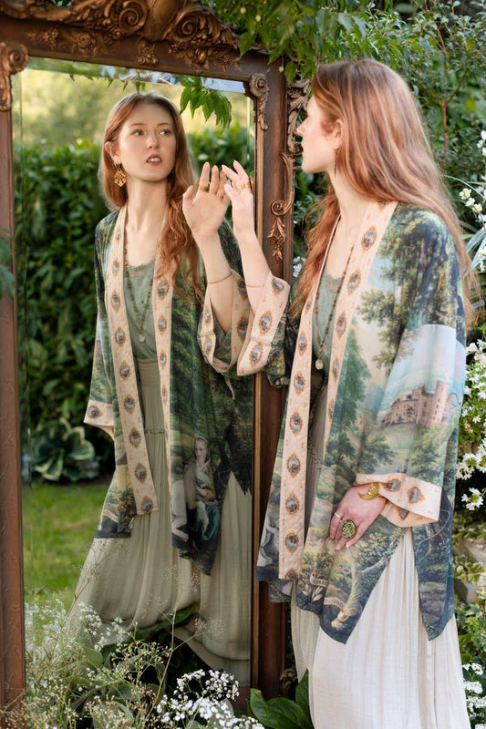 The Mythmaker Matinée Duster Kimono w/ Landscape & Unicorn
