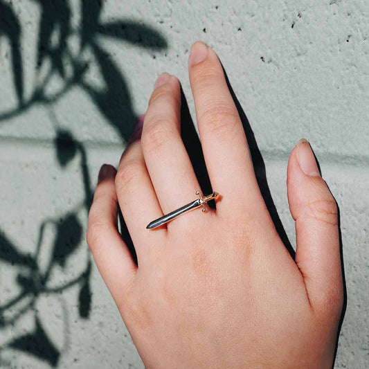 Sterling Silver Sword Ring with Bronze Handle
