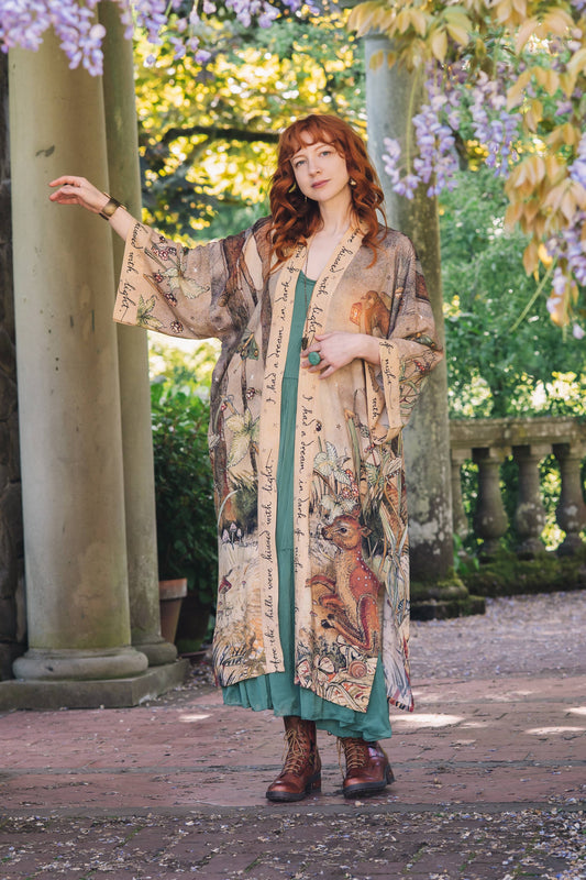 Lovelight Opera Duster Kimono Robe w/woodland deer & swallow