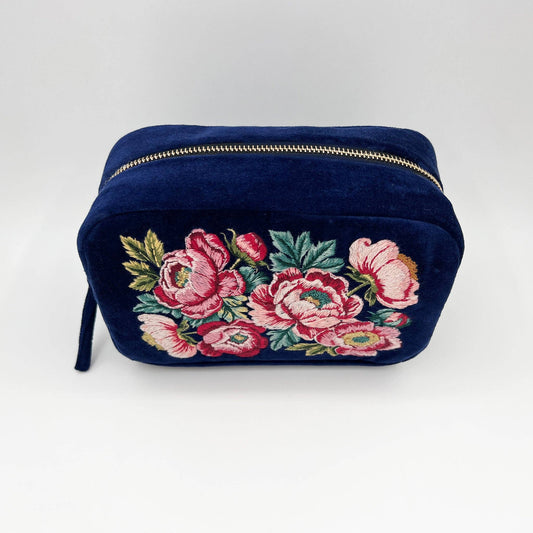 Peony - Prosperity Embroidered Velvet Makeup Bag