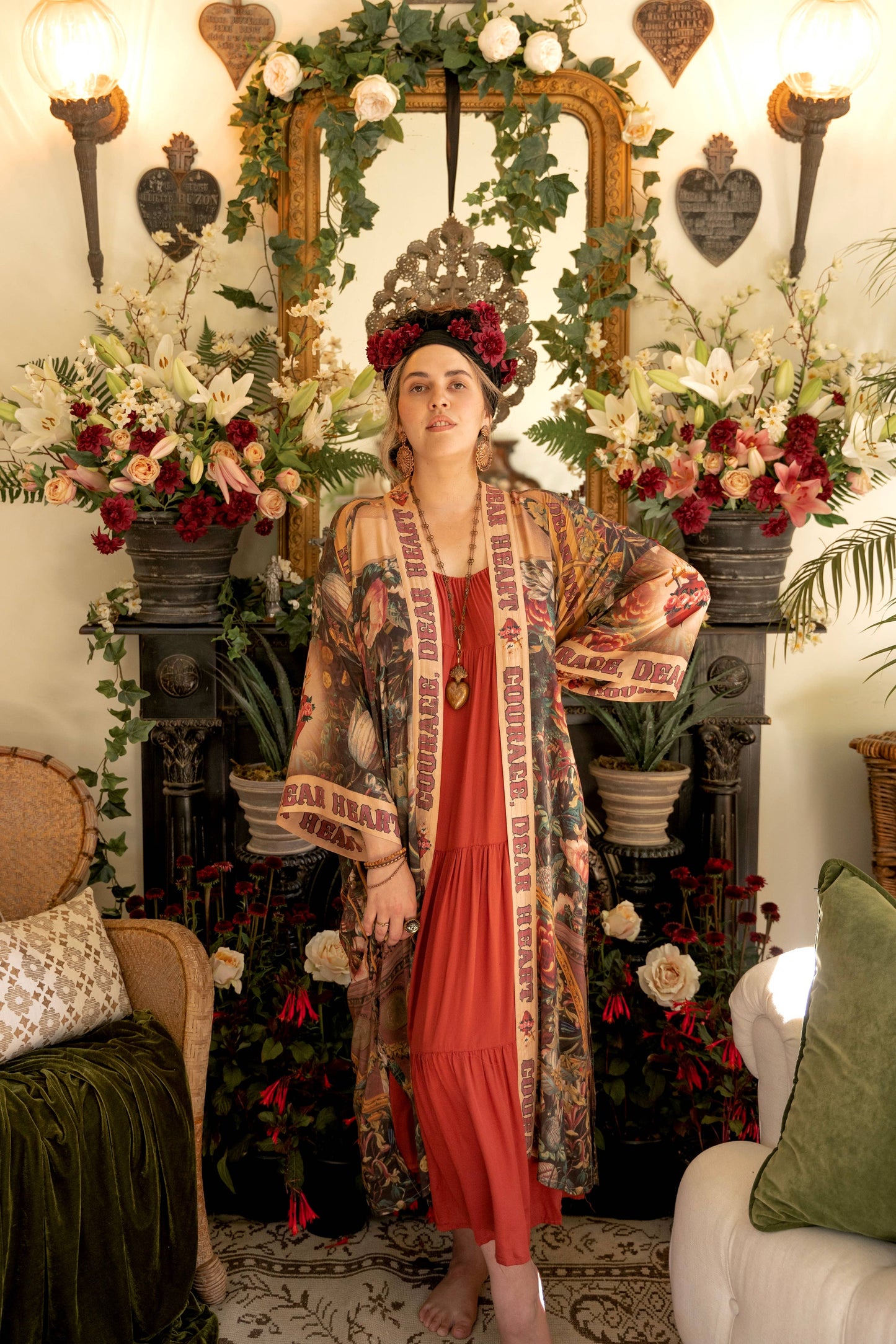 Courage Dear Heart with Sacred Heart Duster Kimono
