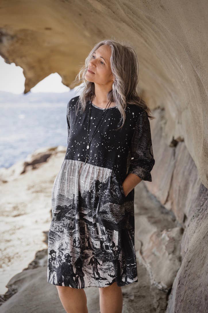 Stargazer Artist Dress with Pockets & Celestial Print