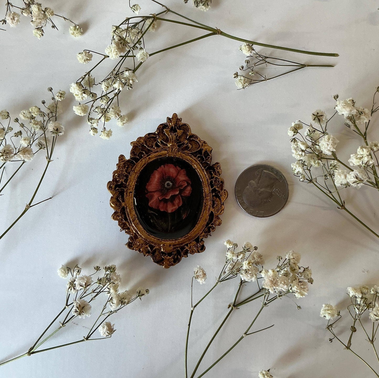 Resin Hair Clip with Gothic Eye Plant Watercolor Art