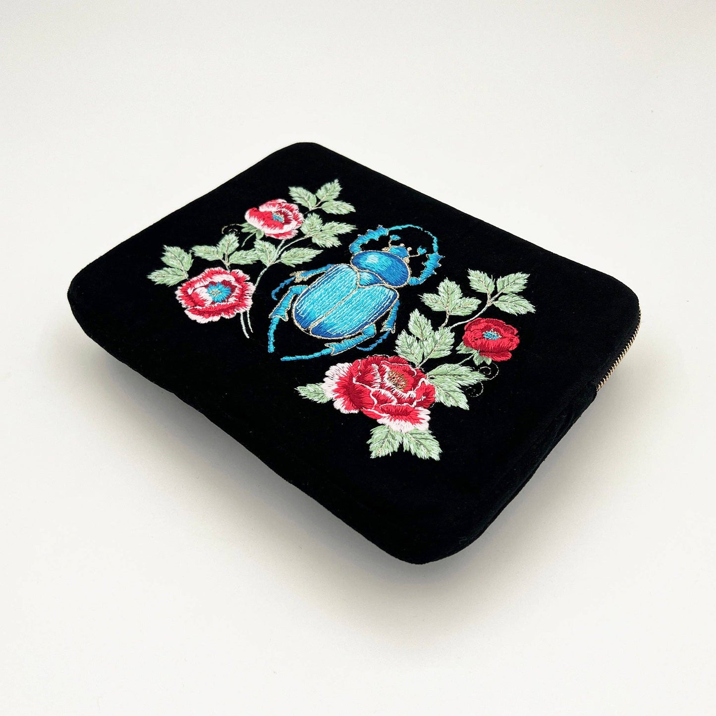 Beetle and Flowers - Sanctuary Embroidered Velvet Everything Pouch