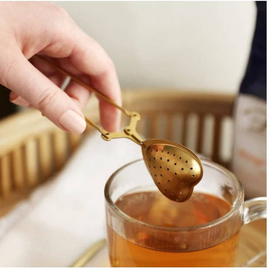 Gold Heart-Shaped Loose Leaf Tea Infuser with Long Handle