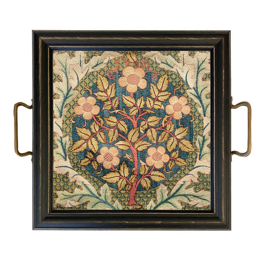 12" William Morris Flowering Rose Tray with Brass Handles