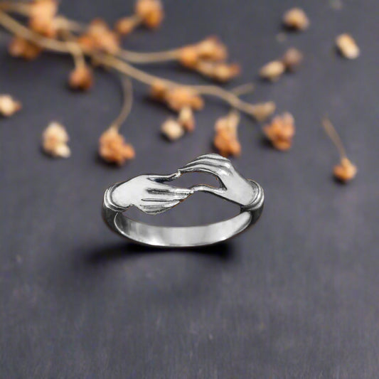 Sterling Silver Lover's Hands Ring