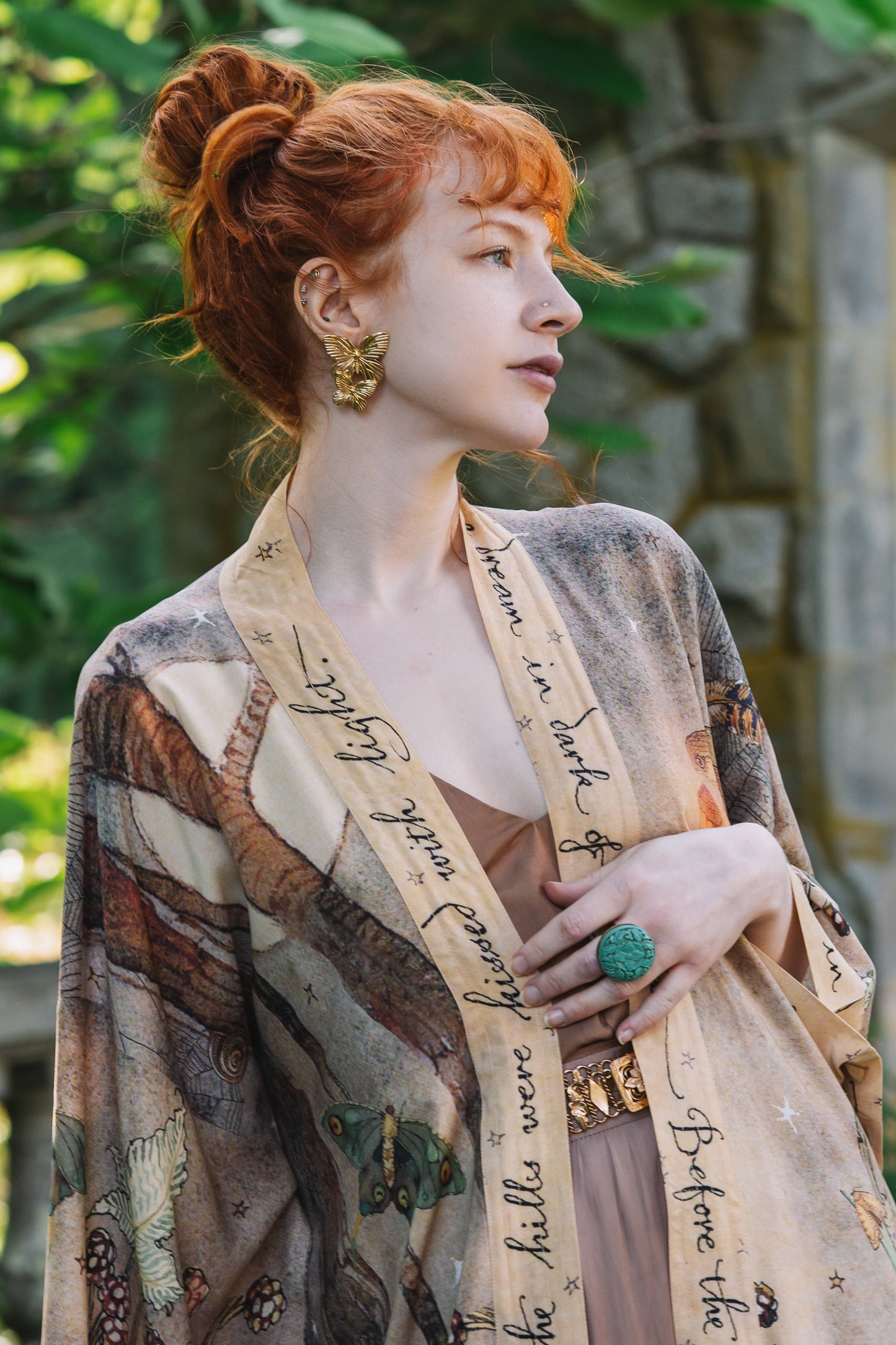 Lovelight Opera Duster Kimono Robe w/woodland deer & swallow