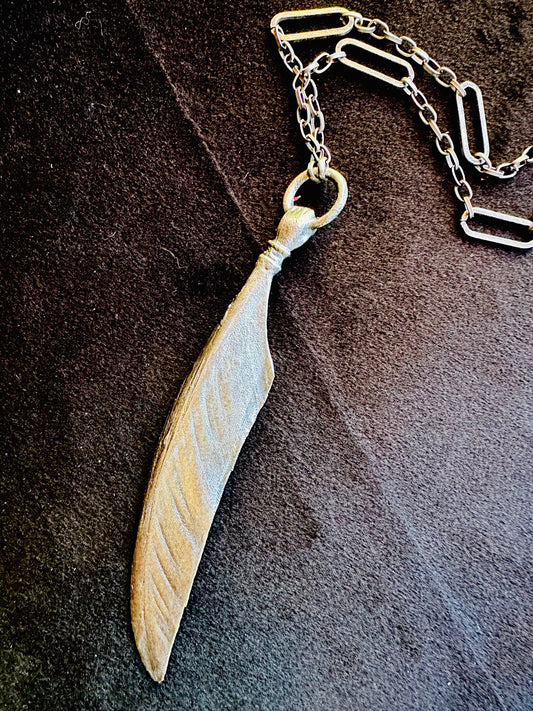 Feather with Hand Sterling Silver Necklace by Inex Jewelry