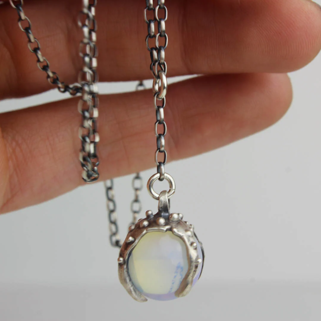 Sorceress Crystal Ball Necklace in Opalite by Acid Queen Jewelry