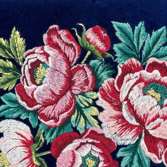 Peony - Prosperity Embroidered Velvet Everything Pouch