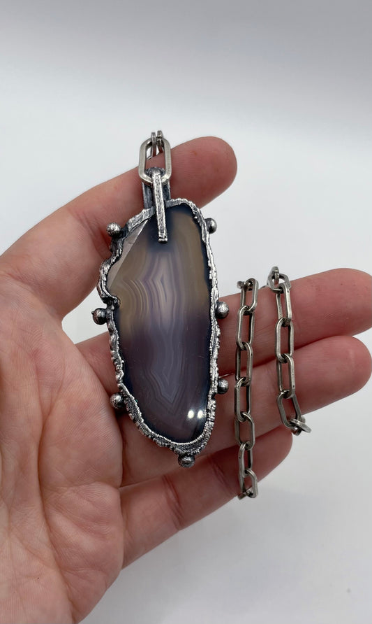 Agate Crystal Pool and Sterling Silver Necklace by Inex Jewelry