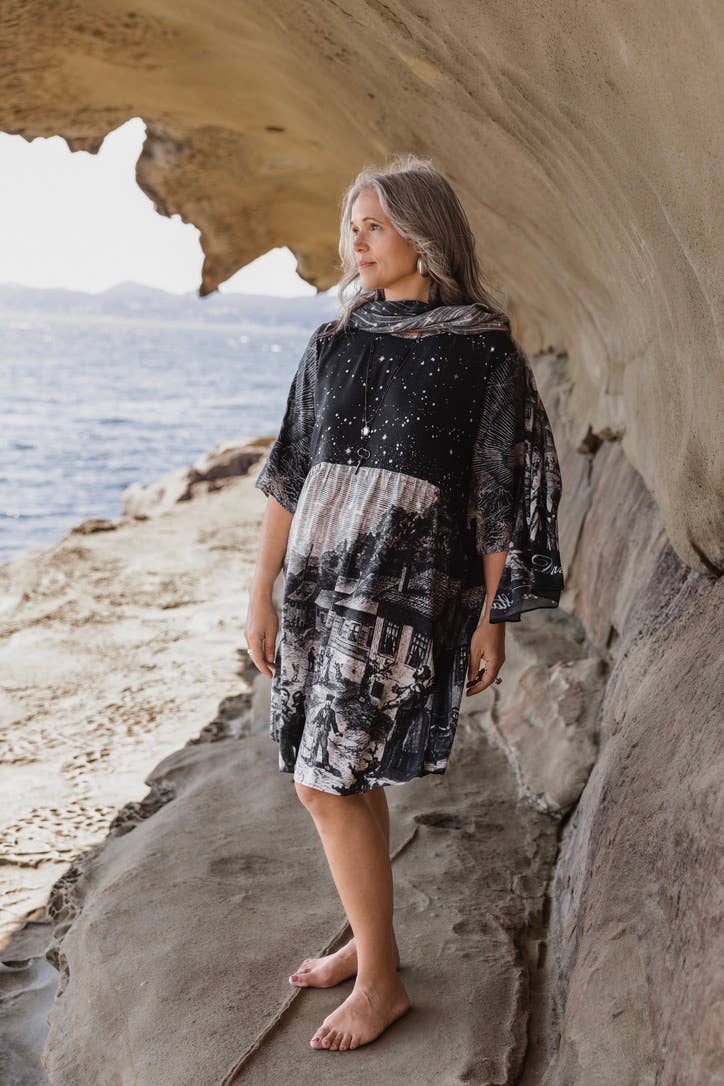 Stargazer Artist Dress with Pockets & Celestial Print