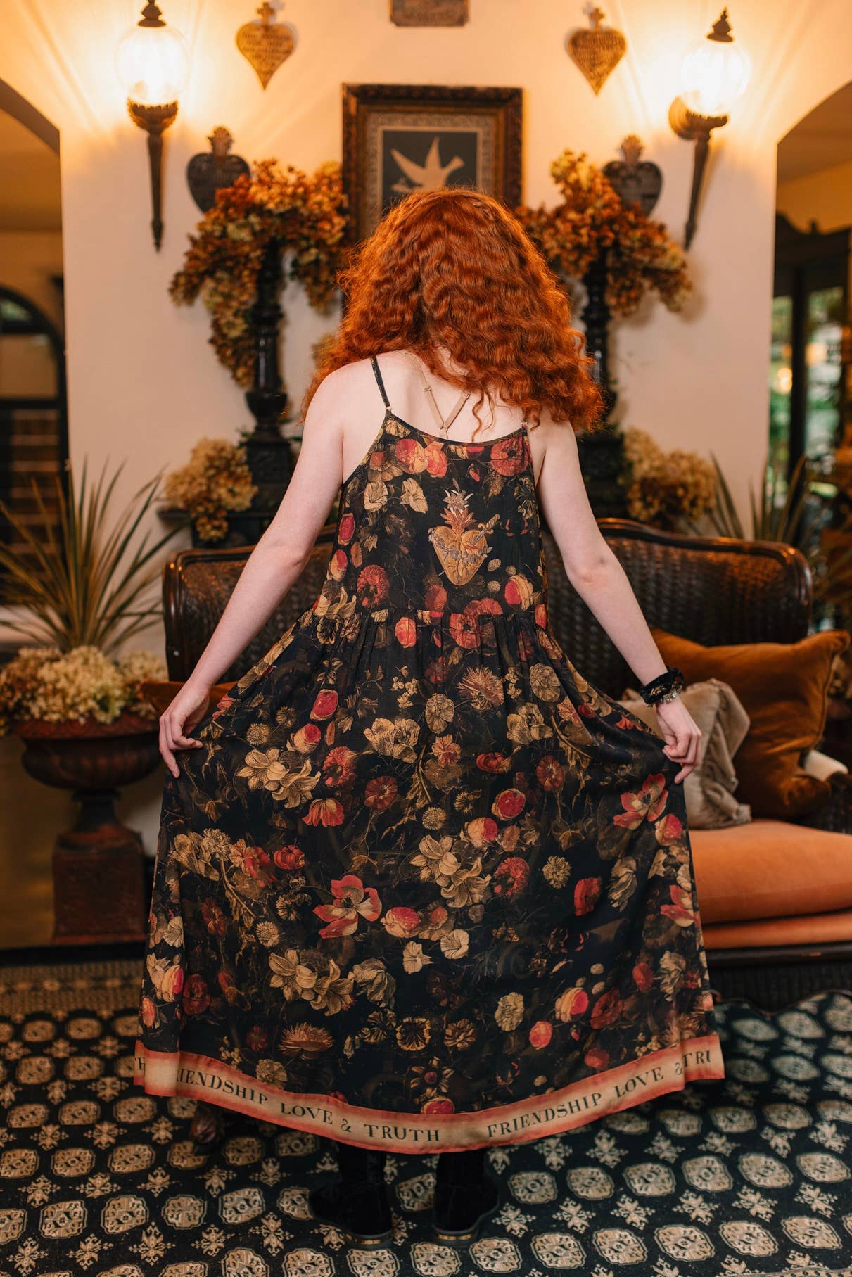 Heart of Gold Bohéme Long Maxi Slip Dress w/ Sacred Heart