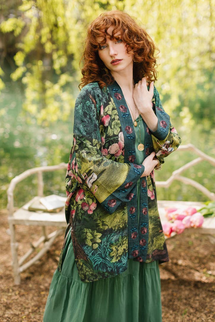 The Daydreamer Matinée Duster Kimono w/ Roses & Rabbits