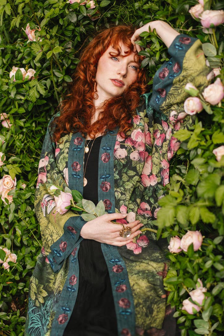 The Daydreamer Matinée Duster Kimono w/ Roses & Rabbits